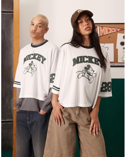 ASOS Natural Disney Oversized Crop Disney T-shirt With Mickey Mouse Print