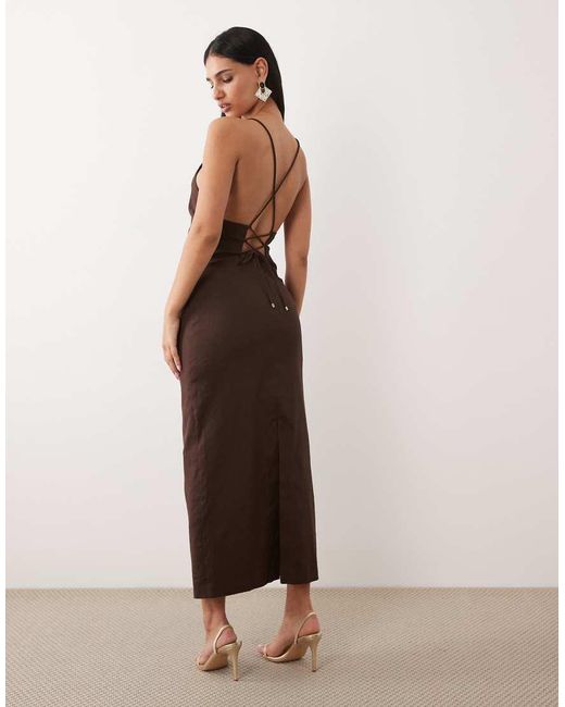 Forever New Natural Stretch Linen Corset Back Midi Dress