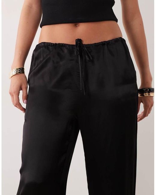 SNDY'S Black Satin Drawstring Wide Leg Trouser