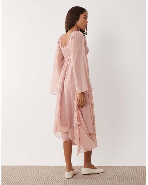 Miss Selfridge Pink Chiffon Boho Hanky Hem Midi Dress