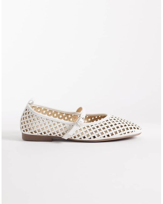 London Rebel Natural Alba Cut Out Ballet Flats With Buckle Strap