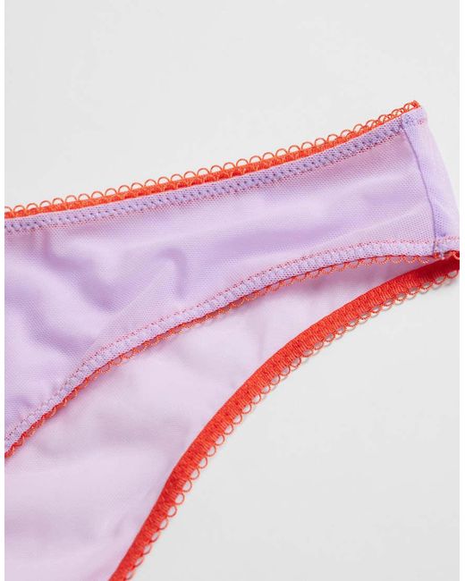 ASOS Purple Asos Design Curve 3 Pack Sheer Mesh High Leg Brazilian With Contrast Trim