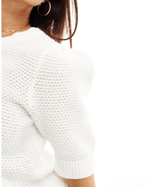 Vila White Textured Cotton Knit Top