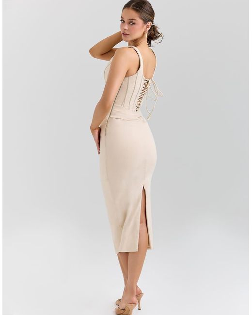 House Of Cb White Samya Almond Corset Midi Dress