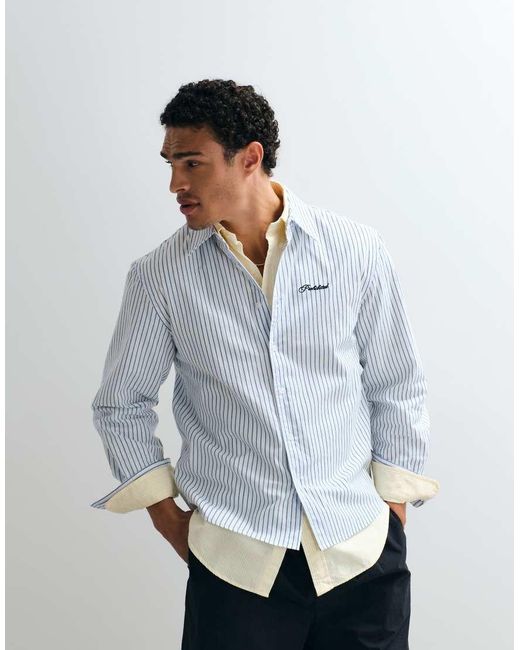 Prohibited White Dugout Long Sleeve Stripe Shirt for men