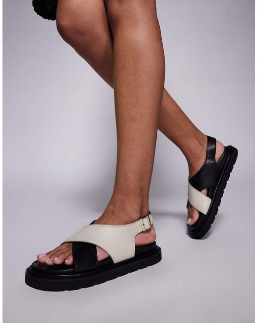 Walk London White Budapest Contrast Strap Leather Sandal