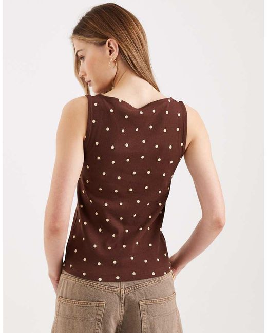 New Look Brown Boat Neck Polka Dot Button Through Tank