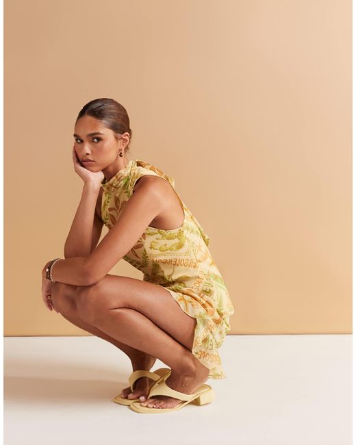 ASOS Natural High Neck Cowl Back Chiffon Mini Dress