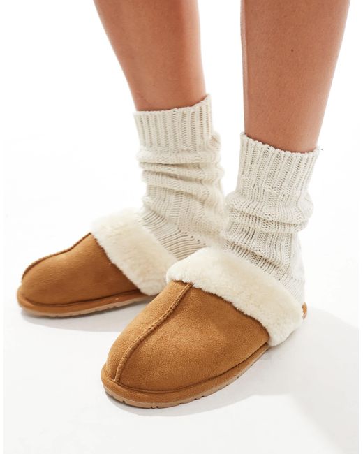 Chaussons style mules en fausse fourrure - sable SEQWL en coloris White