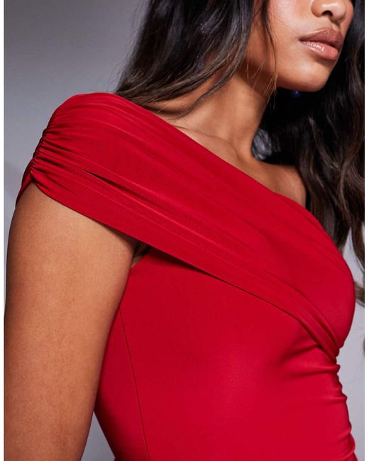 Missy Empire Red Missy Empire Double Sculpted Slinky One Shoulder Bardot Bodycon Mini Dress