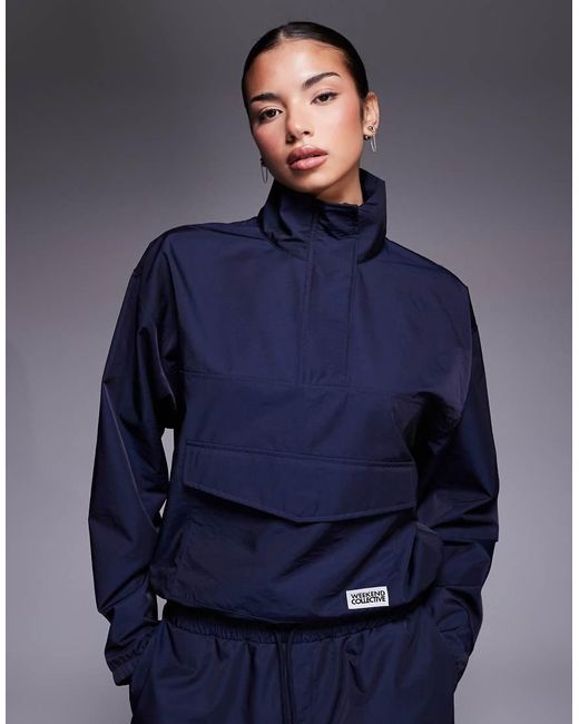 ASOS Blue Weekend Collective Co-ord Nylon Funnel Neck Windbreaker