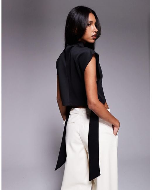 ASOS Black High Neck Crop Top With Tab Side Ties