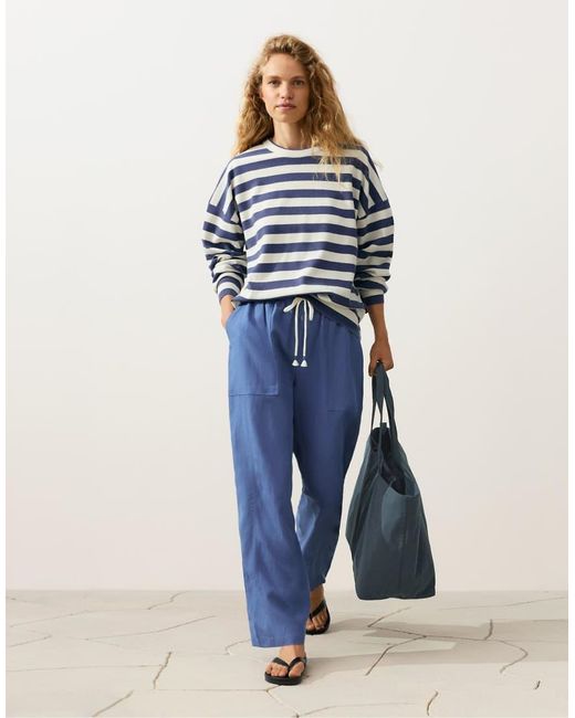 Oysho Blue Lyocell Blend And 24% Linen Straight Trousers