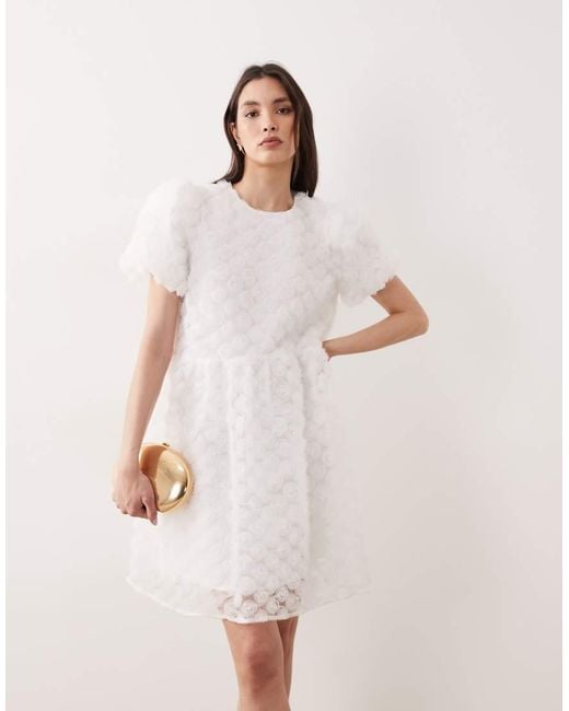 Y.A.S Natural 3d Textured Rose Mini Smock Dress