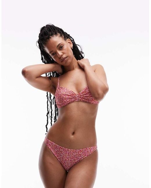 & Other Stories Red Twist Knot Micro Bandeau Bikini Top With Halter Straps And Removeable Padding