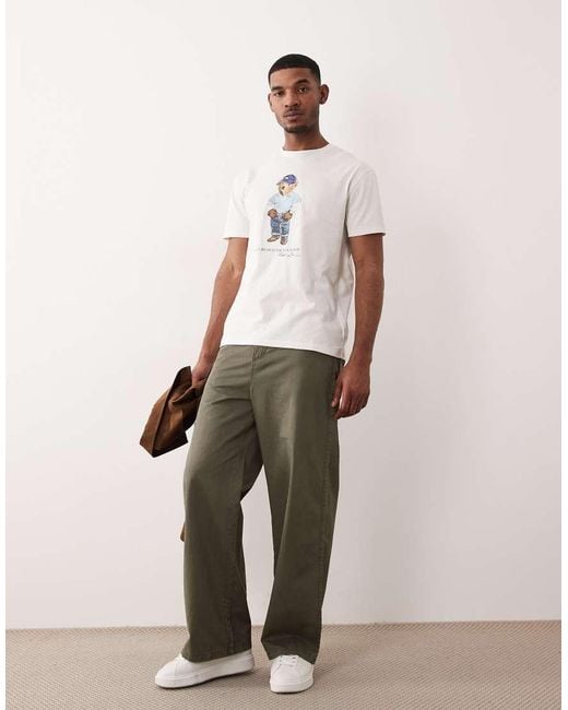 Polo Ralph Lauren White Chest Print Denim Polo Bear T-shirt for men