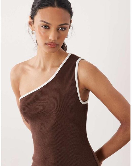 ASOS Brown Structured Rib One Shoulder Mini Dress