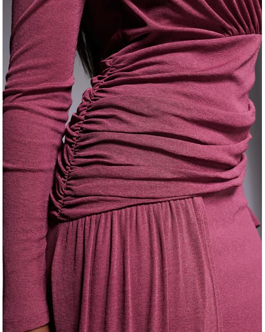 DASKA Women's Pink Longe Sleeve Asymmetric Drape Detail Maxi Dress -  www.ice4pros.com.br