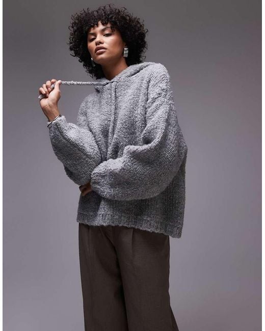 TOPSHOP Gray Knitted Premium Wool Blend Hoodie