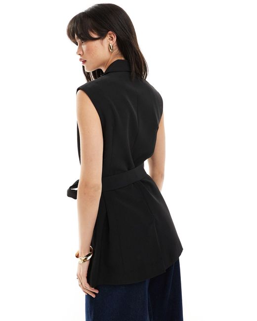 ASOS Black Sleeveless Tailored Blazer With Tie Waist