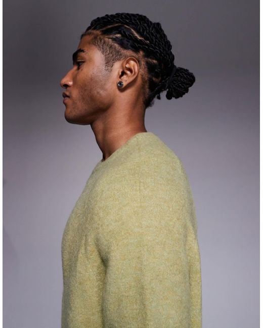 ASOS Green Oversized Knit Fluffy Crew Neck Sweater for men
