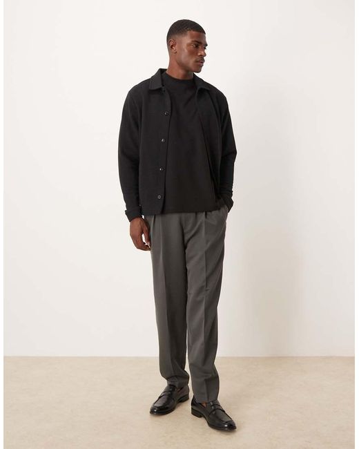 ASOS Black Ribbed Jersey Shacket for men