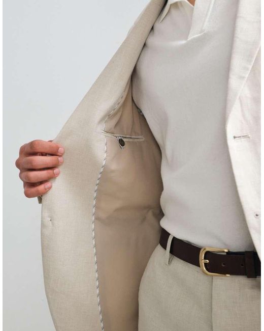 Jack & Jones Natural Premium Co-ord Linen Blend Slim Suit Jacket for men