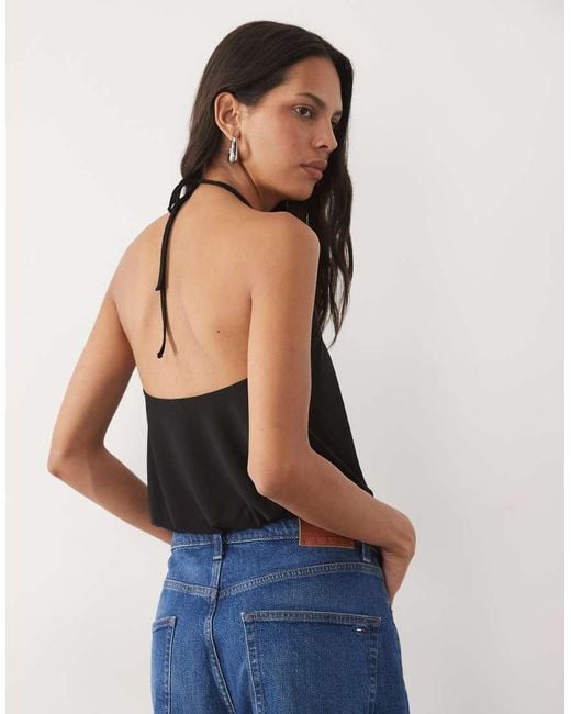 New Look Black Bubble Waistband Halterneck Top
