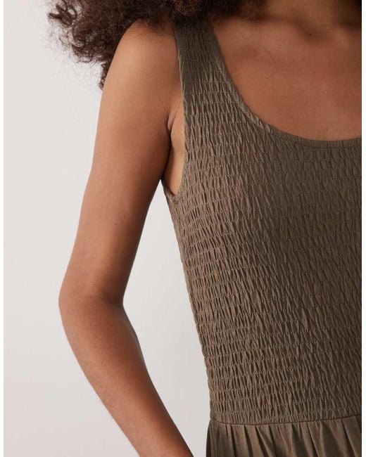 Brave Soul Brown Scoop Neck Shirred Bodice Maxi Dress With Tiered Skirt