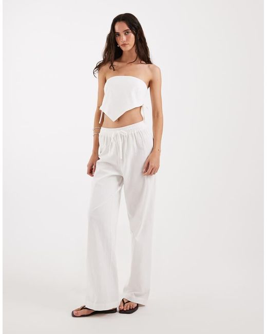 4th & Reckless White Linen Blend Tie Waist Wide Leg Beach Trouser Co-ord