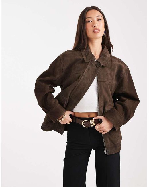 ASOS Black Real Suede Oversized Bomber