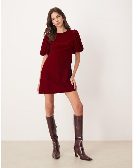Nobody's Child Red Boston Velvet Puff Sleeve Mini Dress