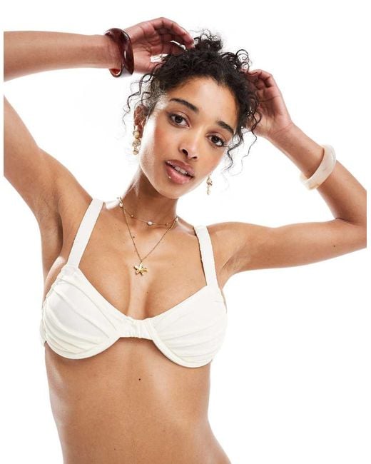 Miss Selfridge White Mix And Match Ruched Cup Detail Bikini Top