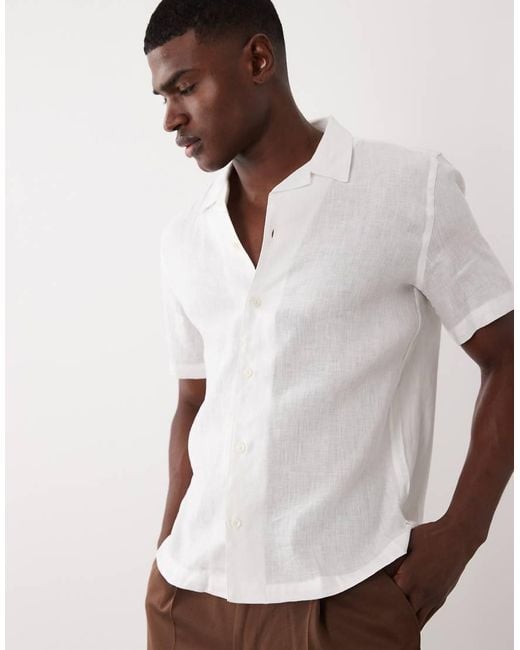 Mango White 100% Linen Short Sleeve Shirt for men
