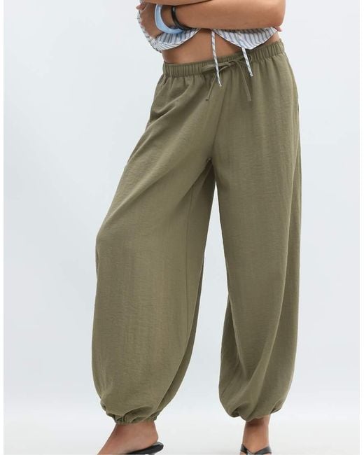 Stradivarius Green Flowy Sarouel Trousers