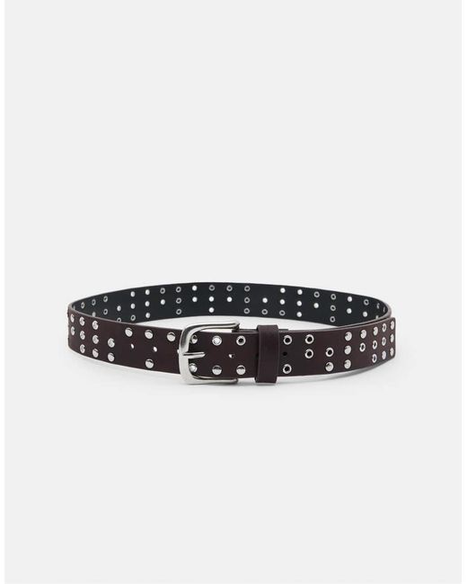 Pull&Bear White Leather Effect Belt With Eyelets