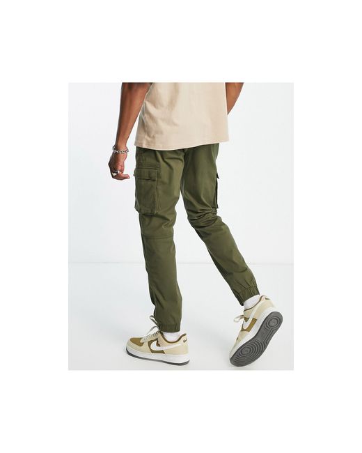 Only & Sons Green Slim Fit Cargo Pants With Cuffed Bottom for men
