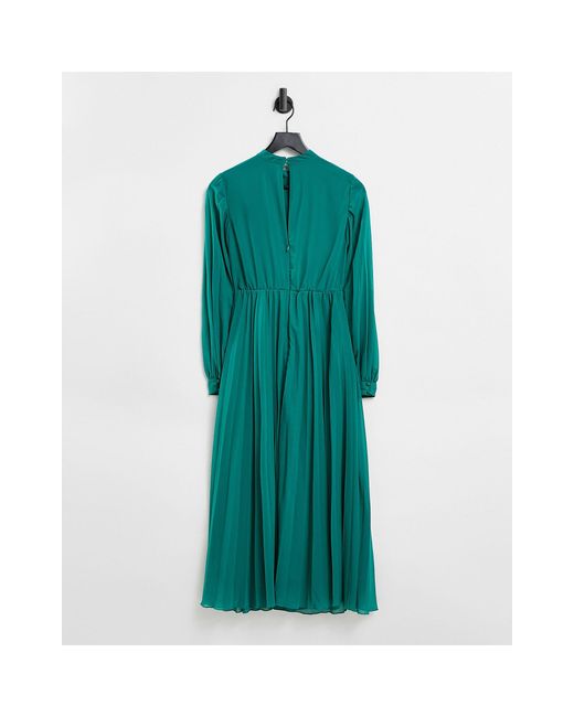 ASOS Asos Design Maternity High Neck Pleated Long Sleeve Skater Midi Dress  With Embroidery in Green | Lyst UK