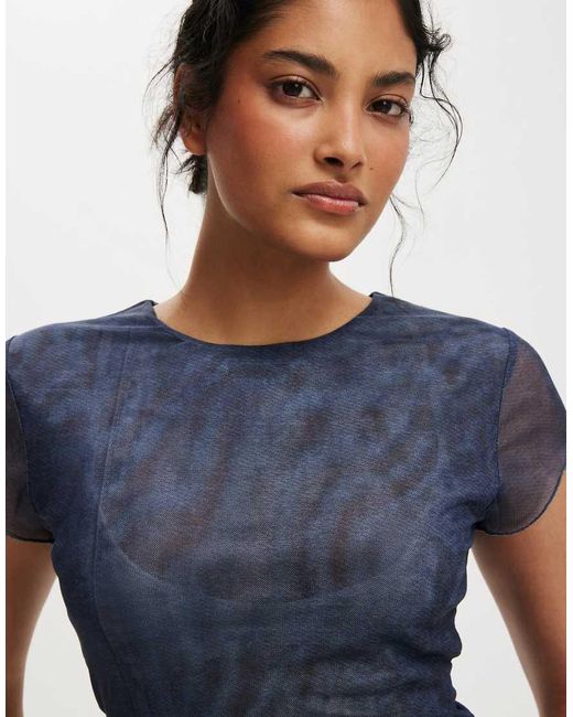 Cotton On Blue Ashley Mesh Short Sleeve Top