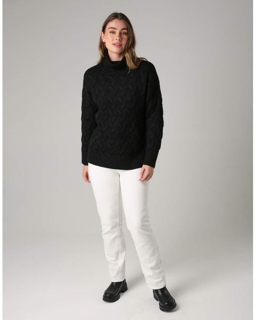 French Connection Black Cable Knit Roll Neck Long Sleeve Jumper