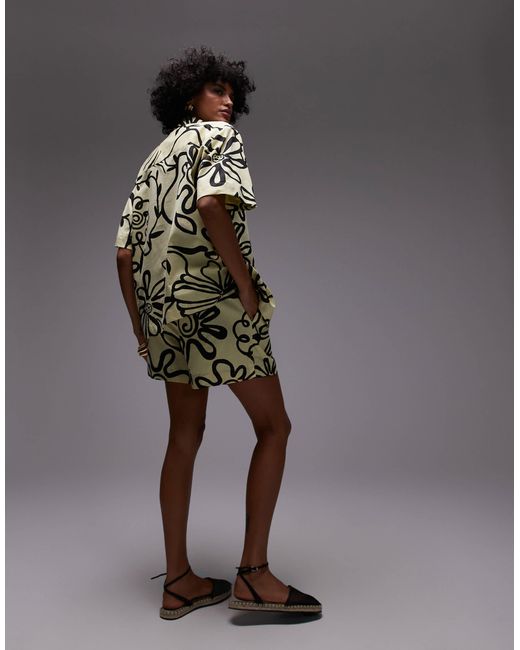 TOPSHOP Yellow High Rise Drawstring Linen Look Shorts