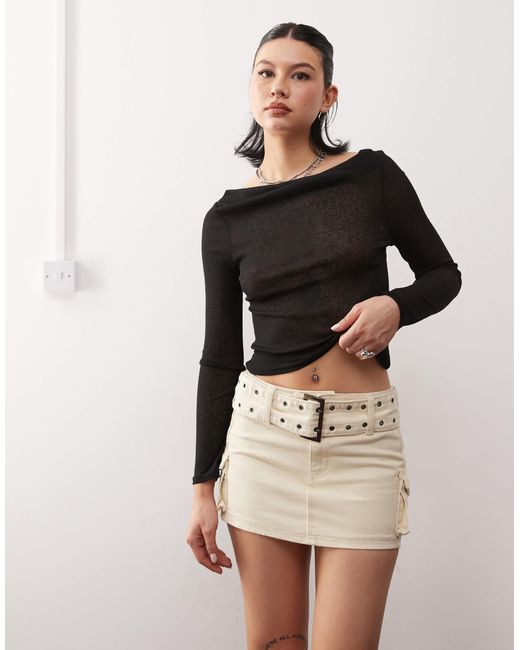Princess Polly Black Eyelet Belt Cargo Mini Skirt
