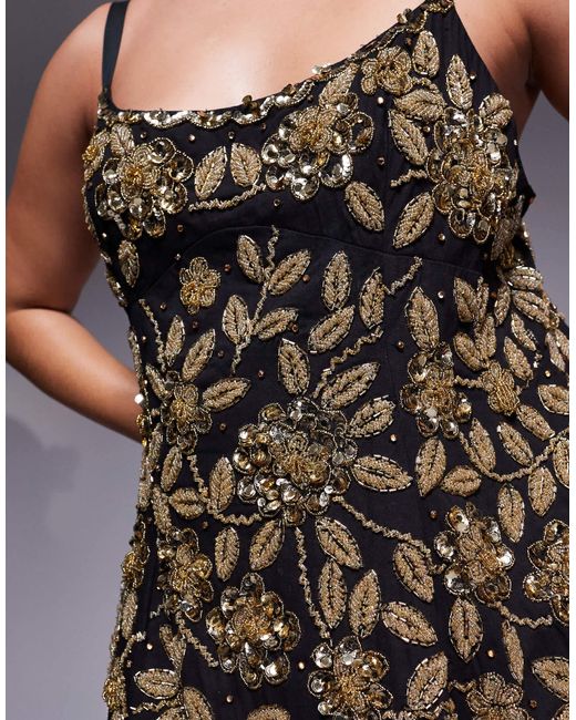 Curve - robe courte avec jupe structurée et fleurs ornementées ASOS en coloris Black