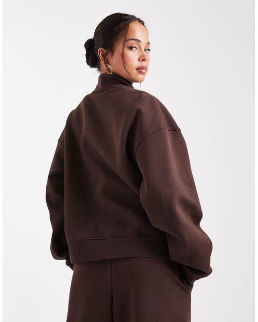 ASOS Brown Half Zip Brushback Sweatshirt
