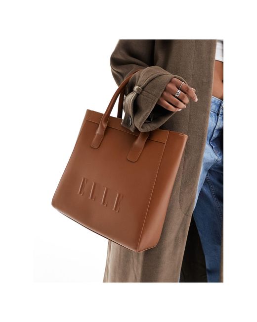 Elle Brown Embossed Tote Bag