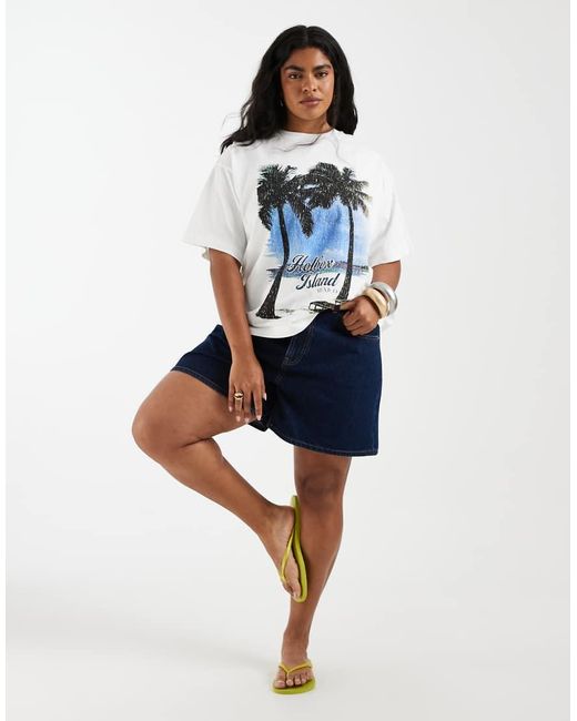 ASOS White Asos Design Curve Oversized T-shirt With Holbox Island Palm Tree Graphic
