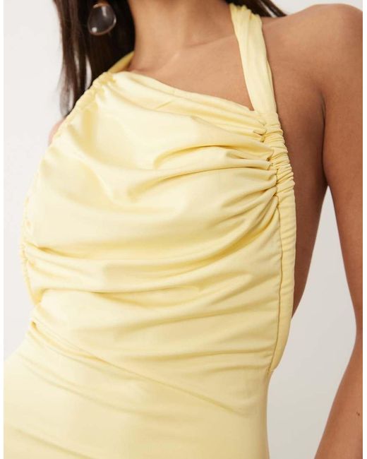 Aria Cove Natural Double Layered Slinky Asymmetric Halterneck Low Twist Back Dress Maxi Dress
