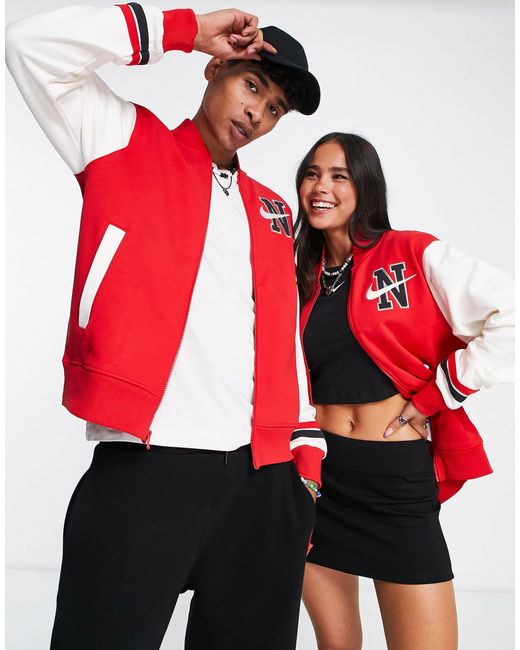 Nike Unisex Retro Collegiate Varsity Jacket in Red | Lyst Australia