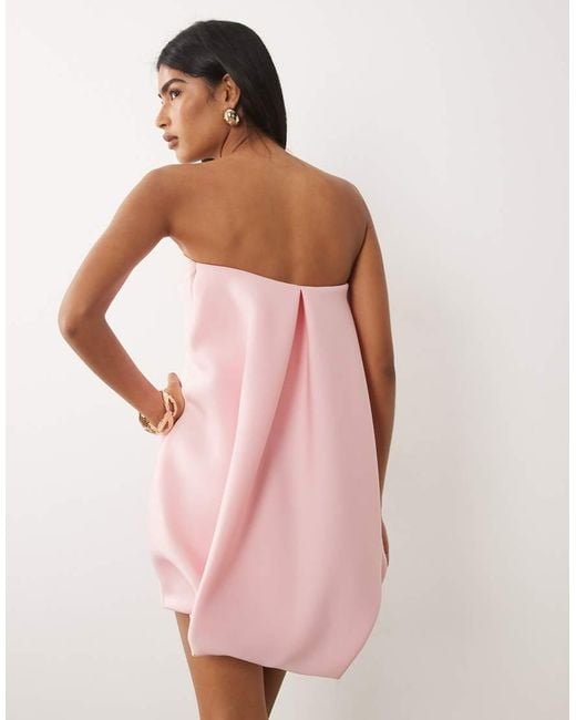 ASOS Pink Structured Bandeau Mini Dress With Bubble Back Detail