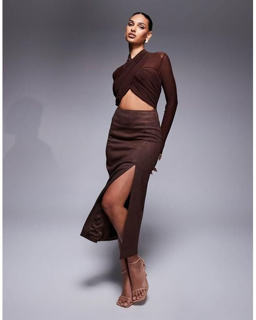 Bardot Brown Dante Vegan Suede Midi Skirt